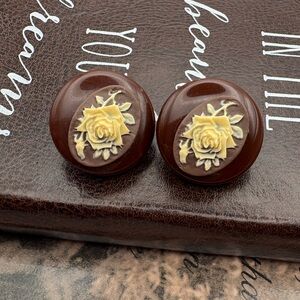 Handmade Vintage 1970s Resin Rose Clip On Earrings